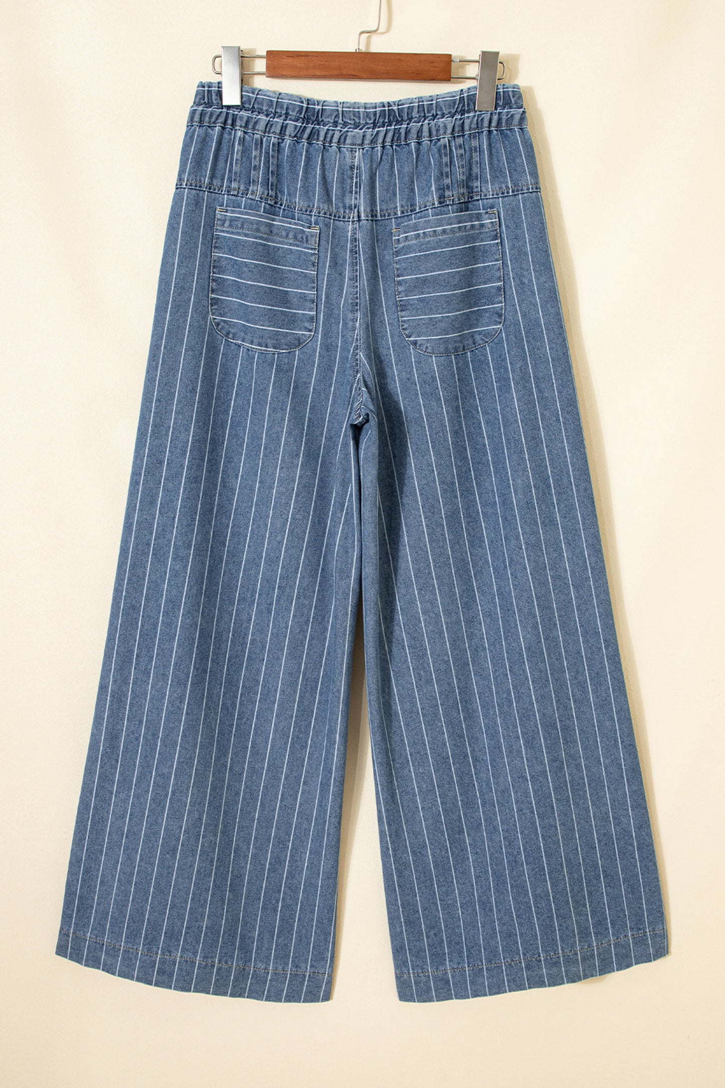Stripes For The Day Pleated Drawstring Casual Wide Leg Jeans