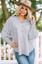 Black, Blue or Pink - Smocked Cuffed Striped Boyfriend Shirt