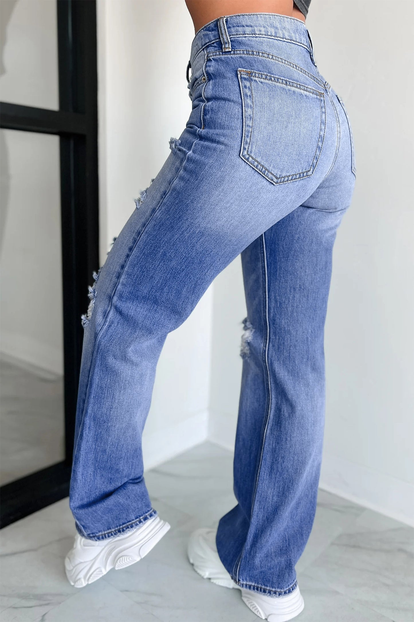 Mid Rise Distressed Sneak Peek Straight Leg Jeans