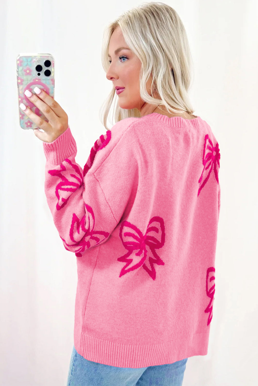 Pink Bow Loose Sweater