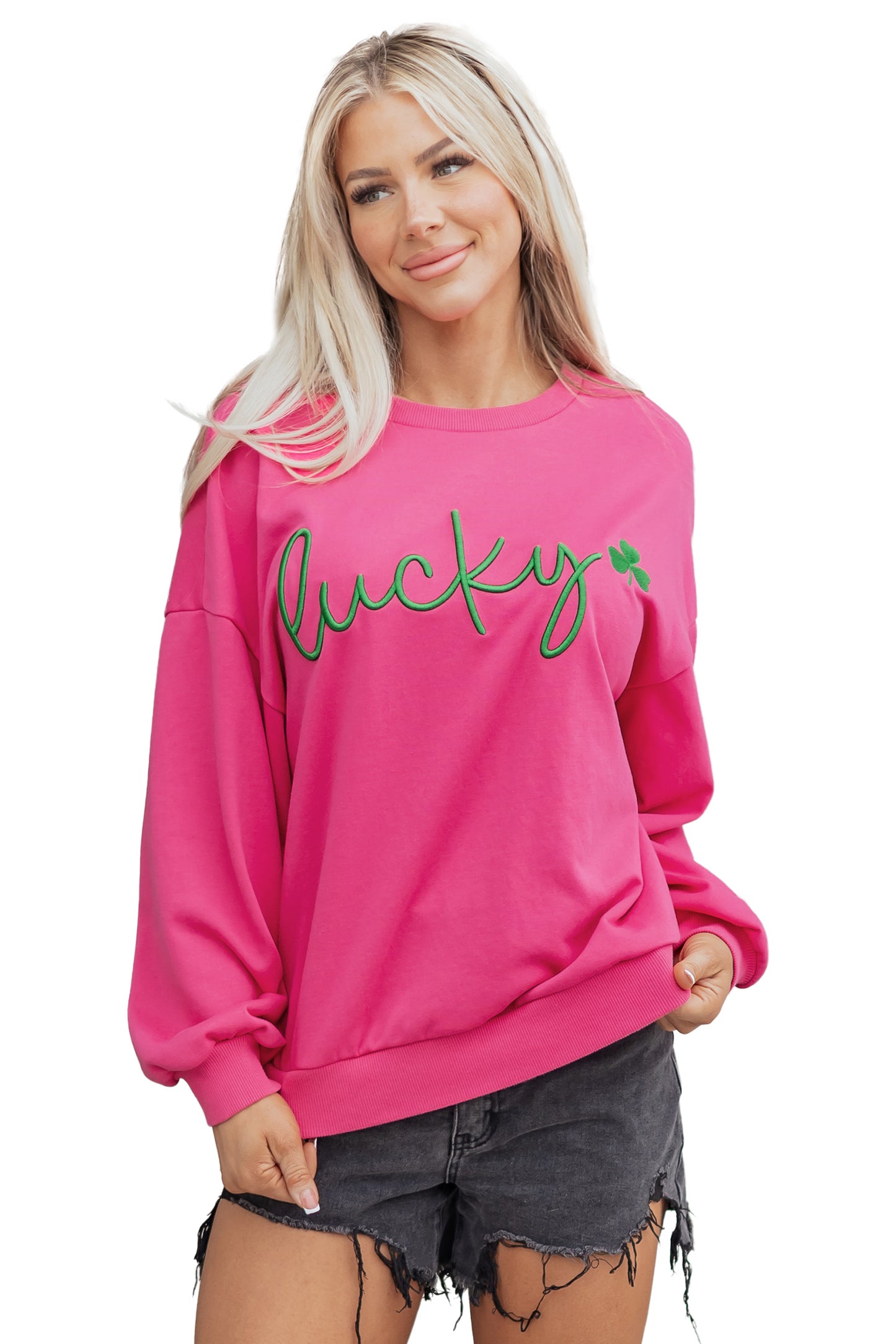 Lucky Embroidered Loose Pullover Sweatshirt
