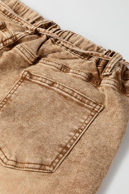 Gray or Taupe - Acid Wash Barrel Fit Denim Pants