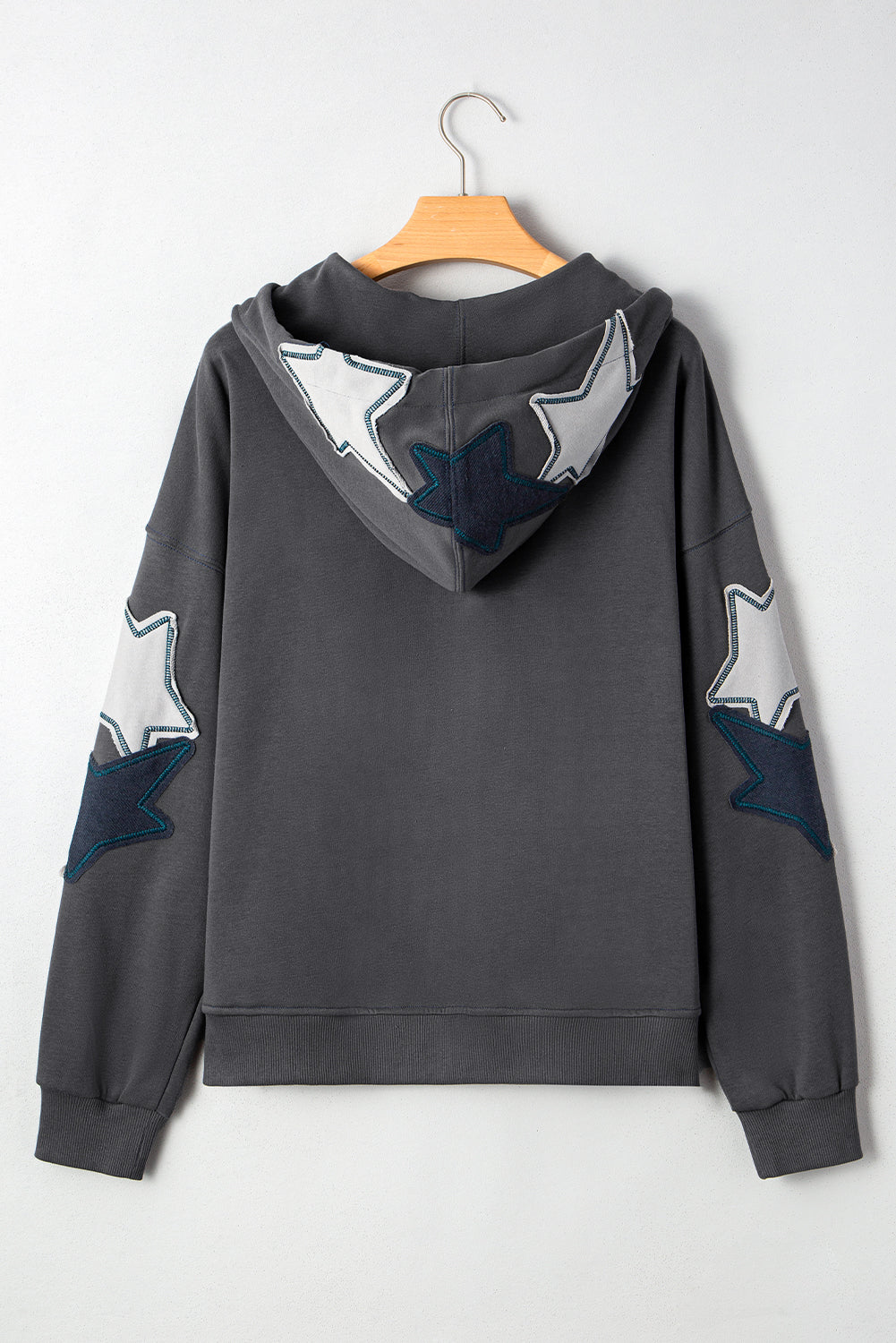 Star Patchwork Contrast Stitching Vintage Hoodie