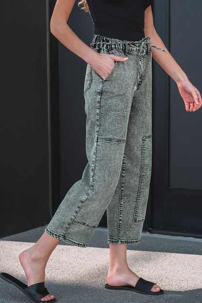 Gray or Taupe - Acid Wash Barrel Fit Denim Pants