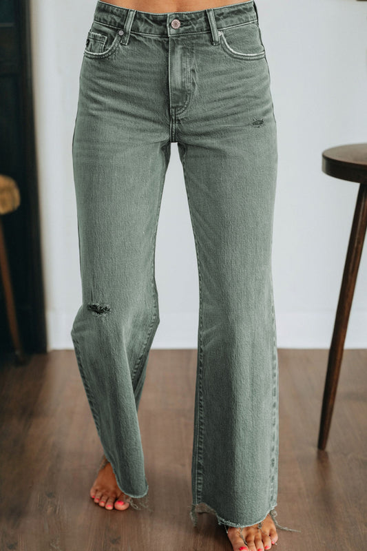 Four Leaf Clover Raw Edge Wide Leg Jeans