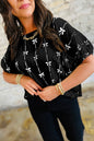 Cream or Black - Bow Print Puff Short Sleeve Top