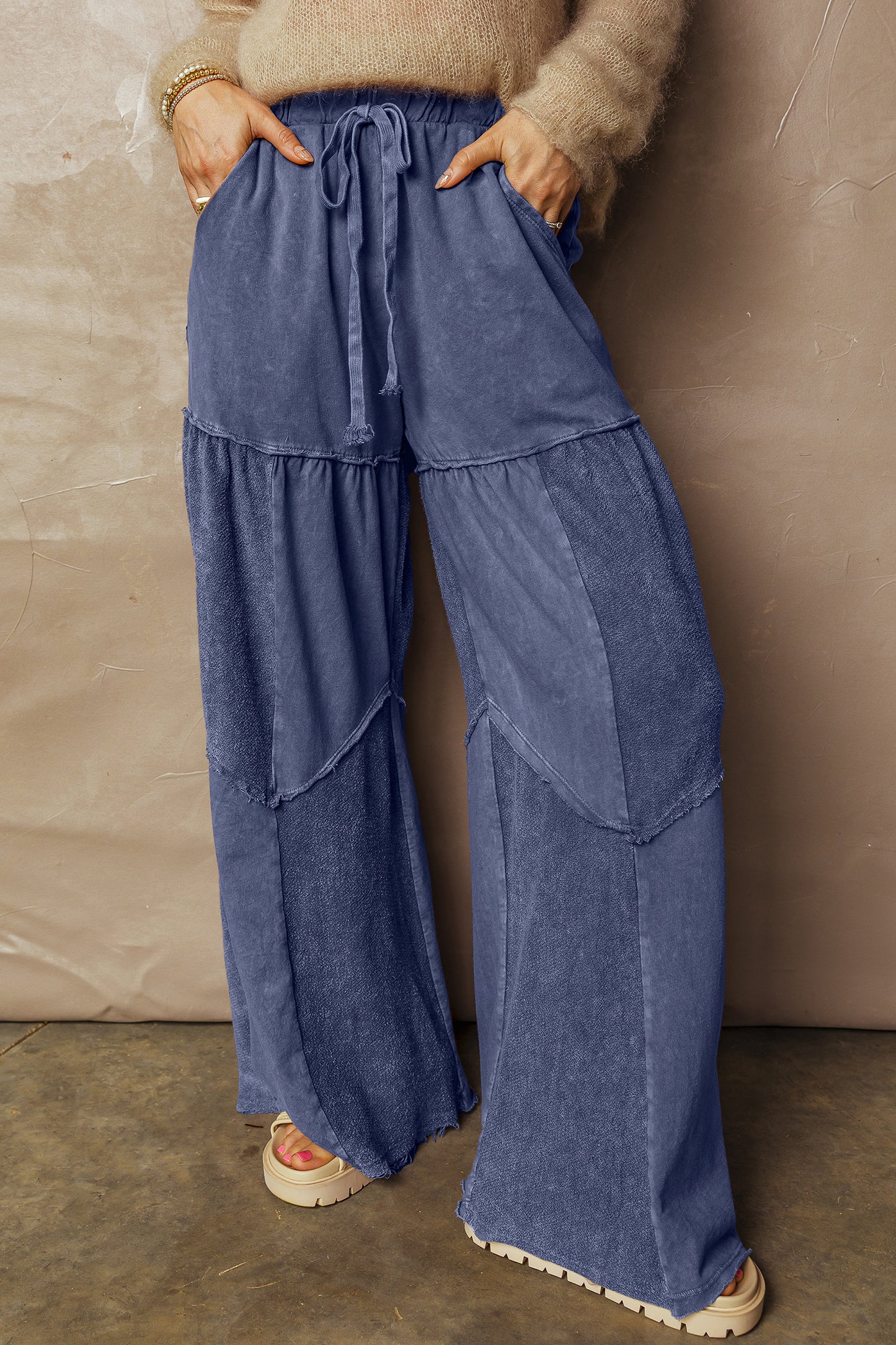 Charcoal, Olive, Rose, Wine, Blue ~ Mineral Wash Tiered Wide Leg Pants