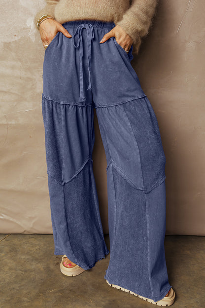 Charcoal, Olive, Rose, Wine, Blue ~ Mineral Wash Tiered Wide Leg Pants