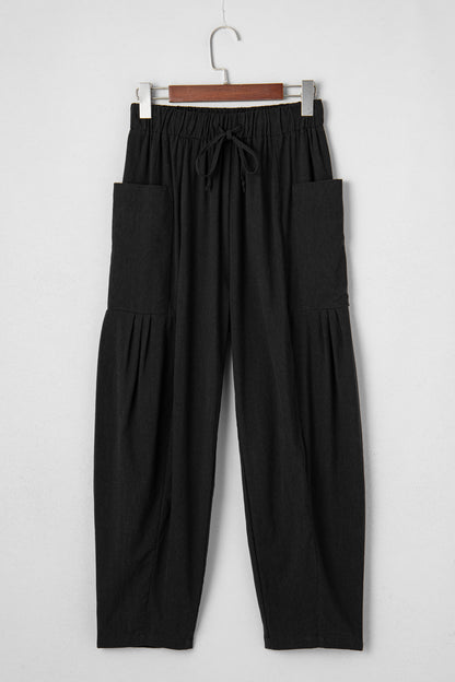 Olive or Black- Barrel Leg Casual Pants