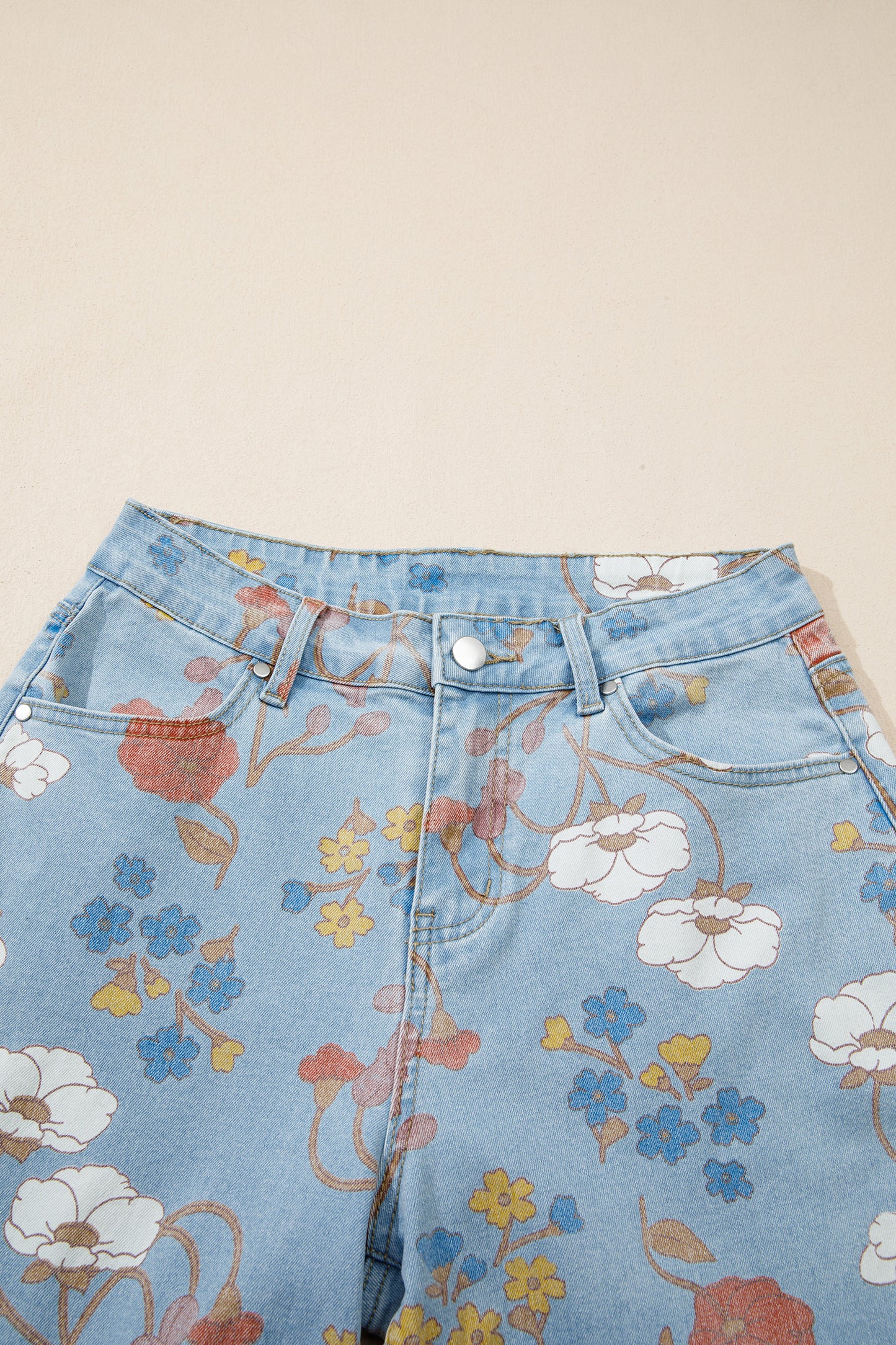Floral Printed Raw Hem Shift Jeans