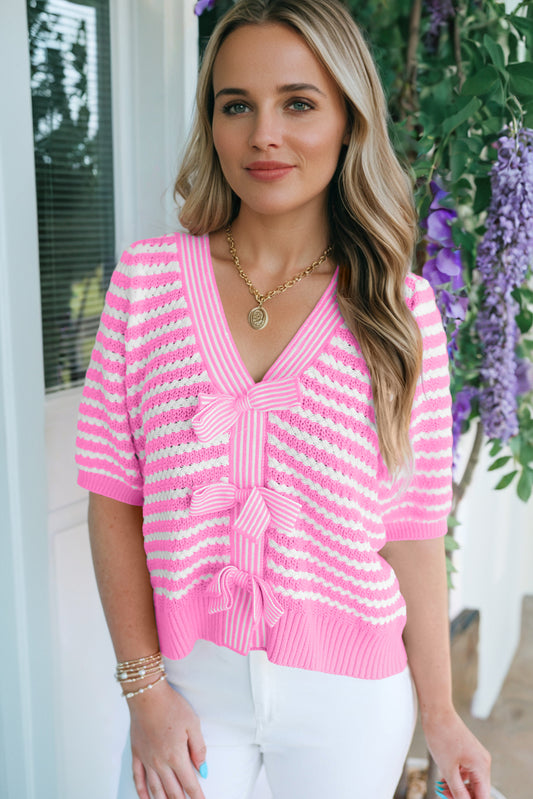 Pink Stripe Bow Knot Sweater