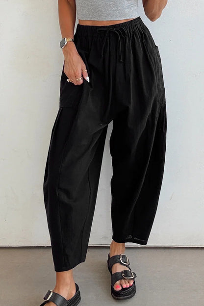 Olive or Black- Barrel Leg Casual Pants