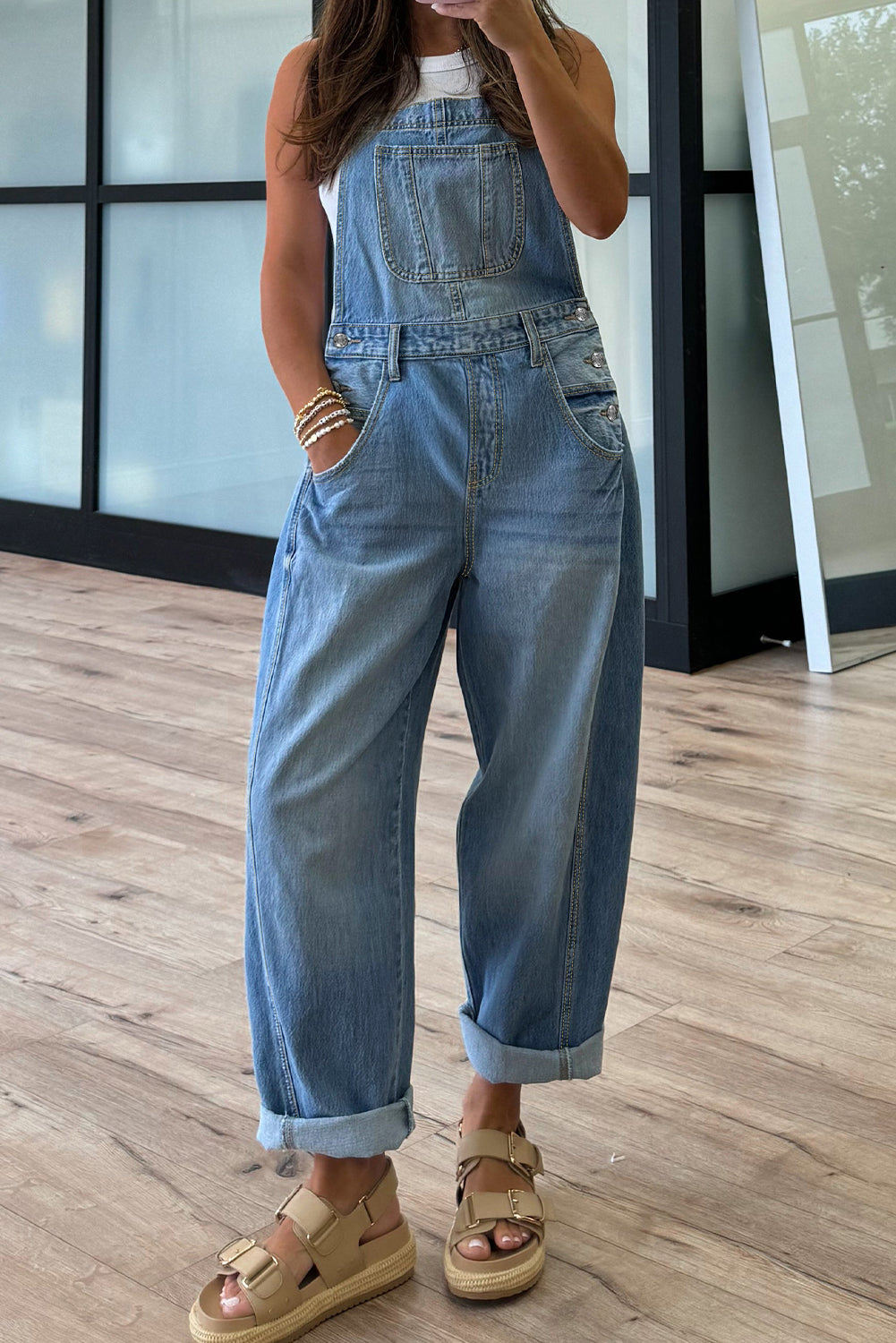 Dusk Blue Barrel Denim Overalls