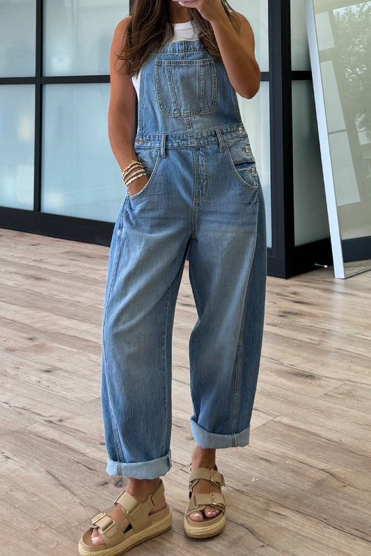 Dusk Blue Barrel Denim Overalls