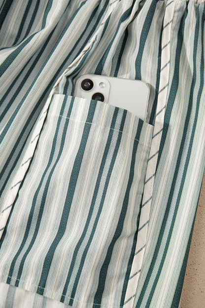 Gray Stripe Elastic Waist Cargo Pocket Casual Shorts