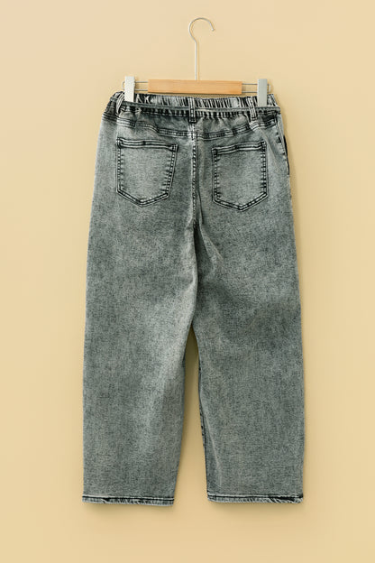 Gray or Taupe - Acid Wash Barrel Fit Denim Pants