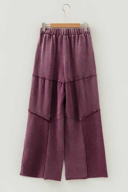 Charcoal, Olive, Rose, Wine, Blue ~ Mineral Wash Tiered Wide Leg Pants