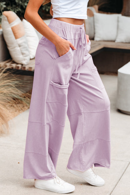 Black, Smoke Grey, Pink or Mint - Mineral Wash Wide Leg Cargo Pants