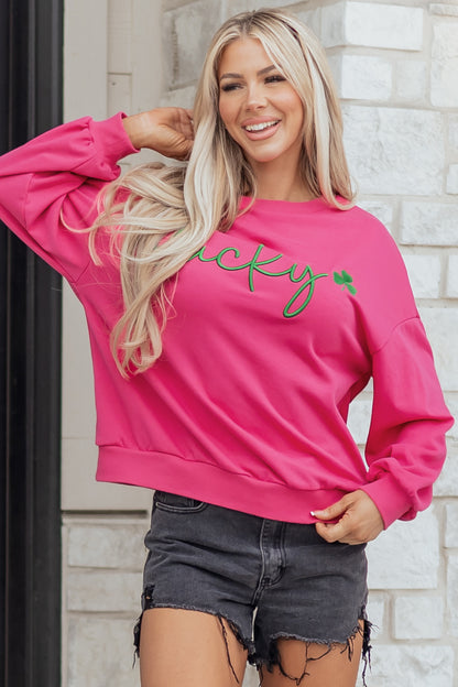 Lucky Embroidered Loose Pullover Sweatshirt
