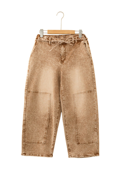 Gray or Taupe - Acid Wash Barrel Fit Denim Pants