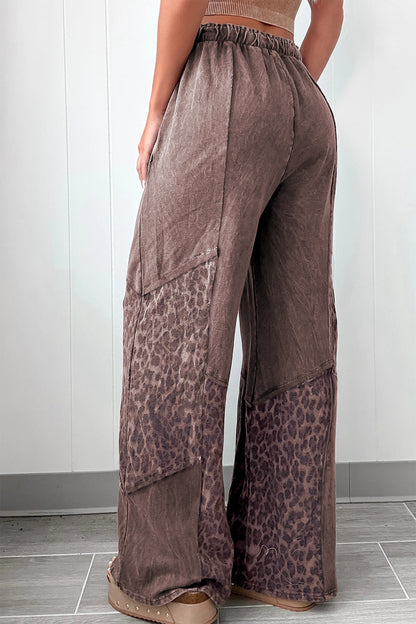 Grey or Coffee - Mineral Wash Leopard Patchwork Loose Pants
