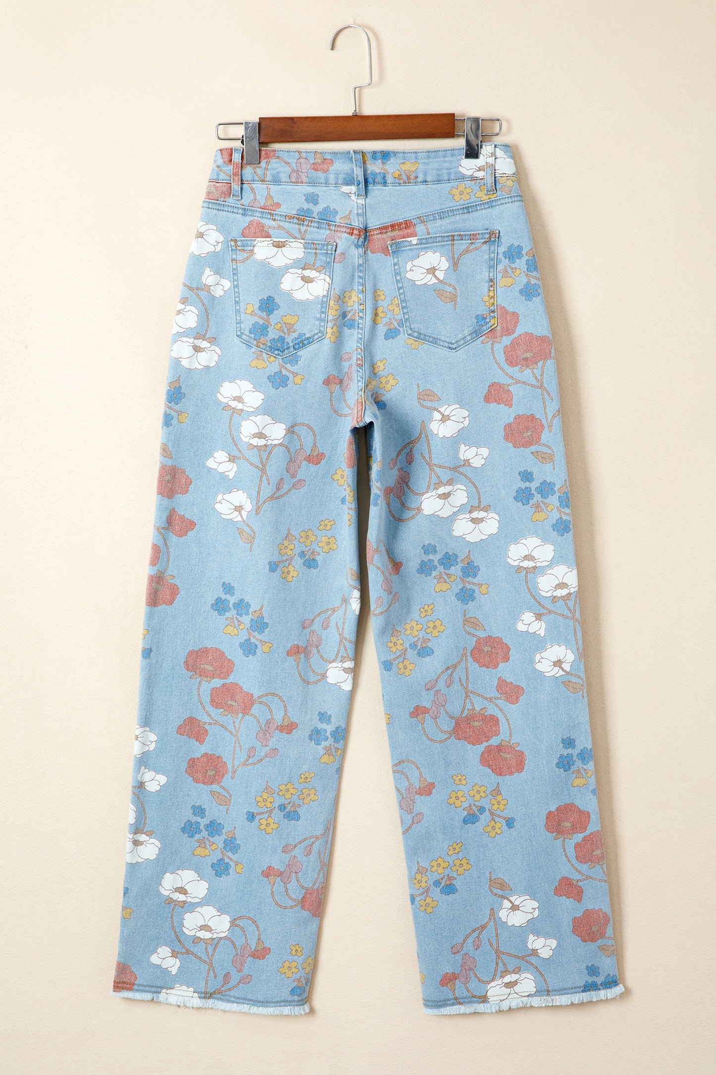 Floral Printed Raw Hem Shift Jeans