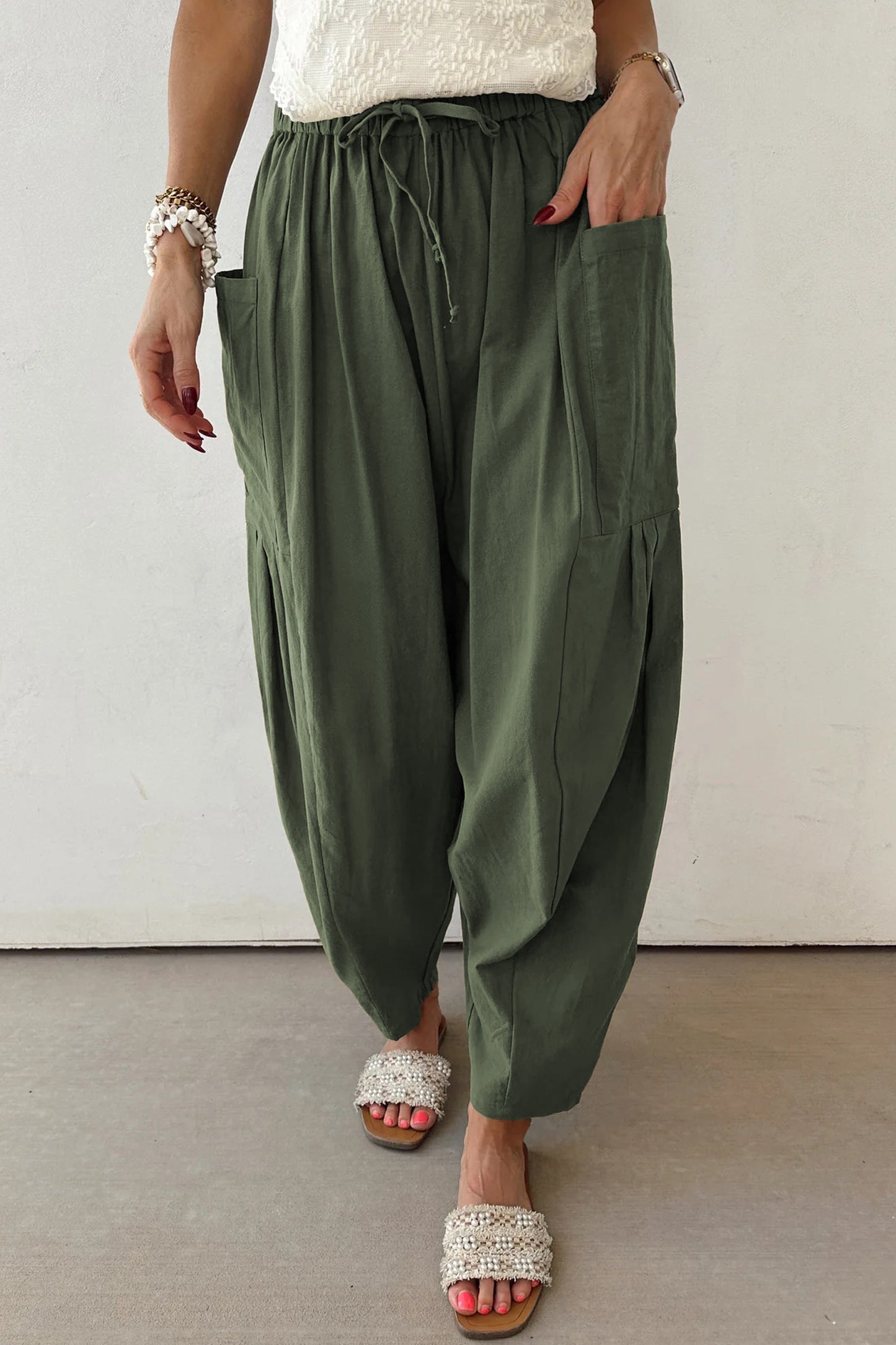Olive or Black- Barrel Leg Casual Pants