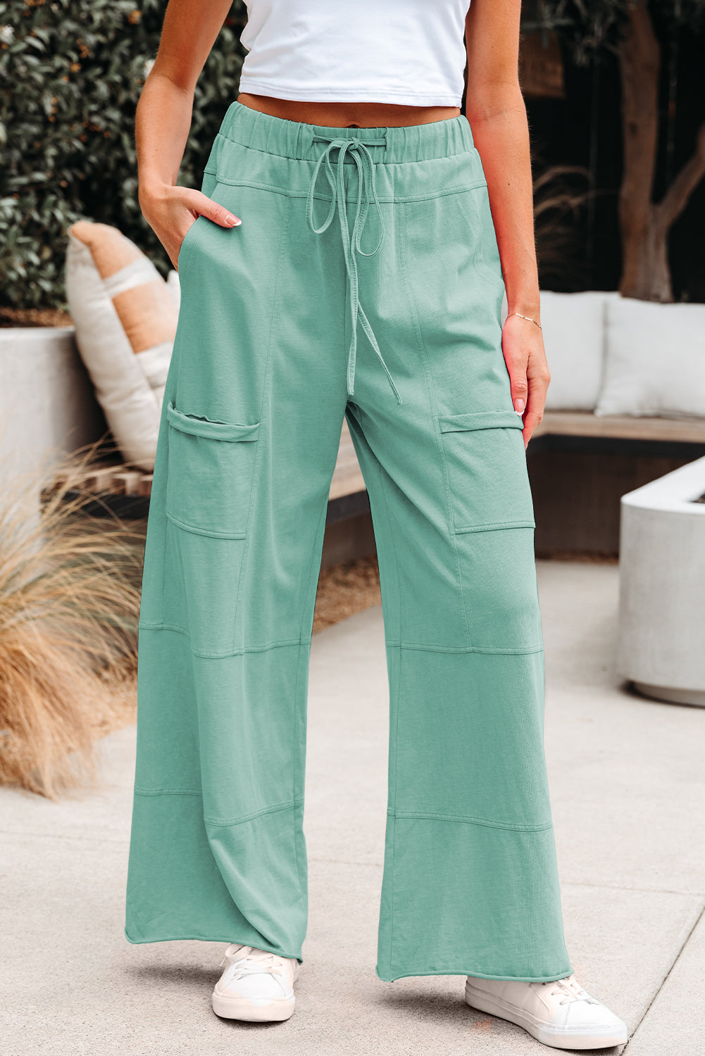 Black, Smoke Grey, Pink or Mint - Mineral Wash Wide Leg Cargo Pants
