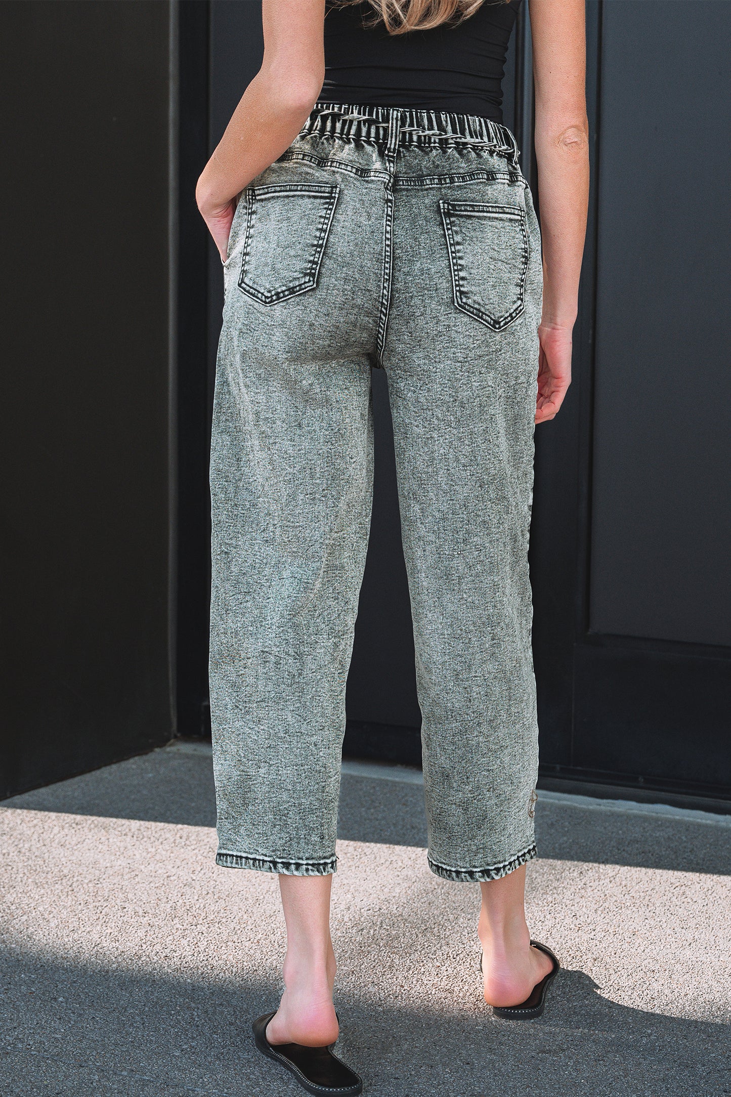 Gray or Taupe - Acid Wash Barrel Fit Denim Pants