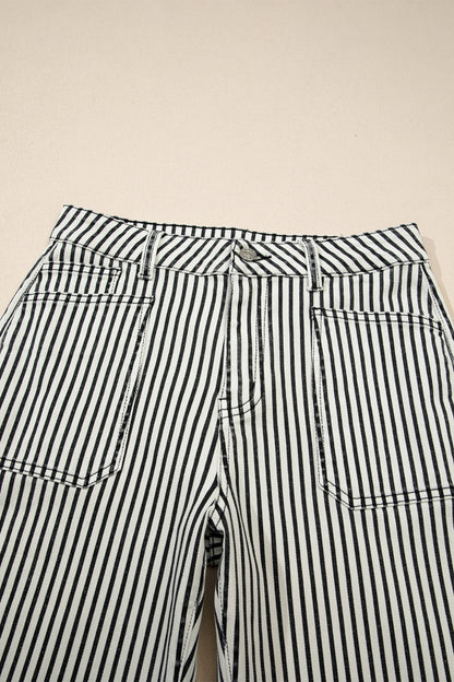 Black Stripe Patch Pocket High Waist Shift Denim Jeans