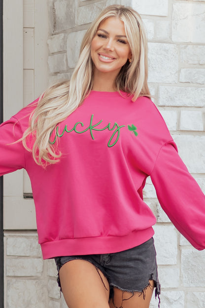 Lucky Embroidered Loose Pullover Sweatshirt