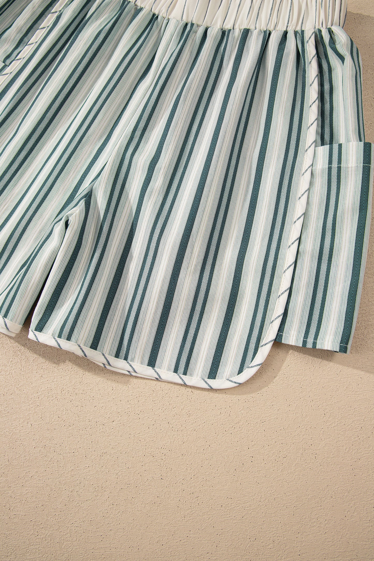 Gray Stripe Elastic Waist Cargo Pocket Casual Shorts