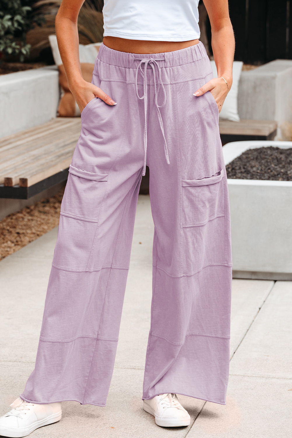 Black, Smoke Grey, Pink or Mint - Mineral Wash Wide Leg Cargo Pants