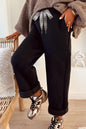 Black, Cinnamon or Cream - Fleece Lined Leopard Drawstring Elastic Waist Solid Pants