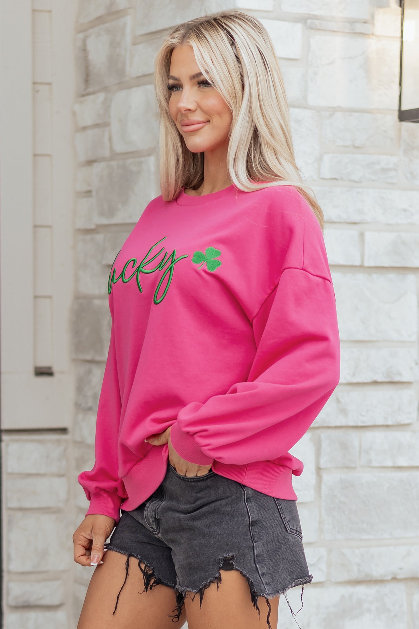Lucky Embroidered Loose Pullover Sweatshirt