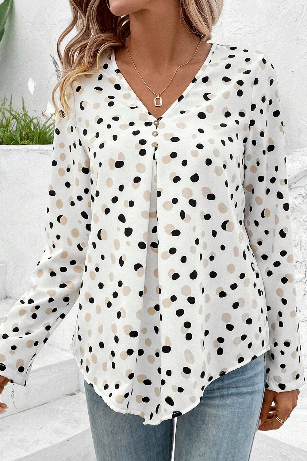 White or Sage - Modern Spot Blouse