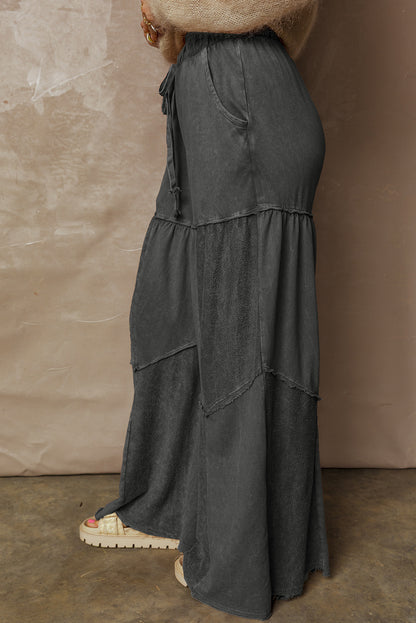Charcoal, Olive, Rose, Wine, Blue ~ Mineral Wash Tiered Wide Leg Pants