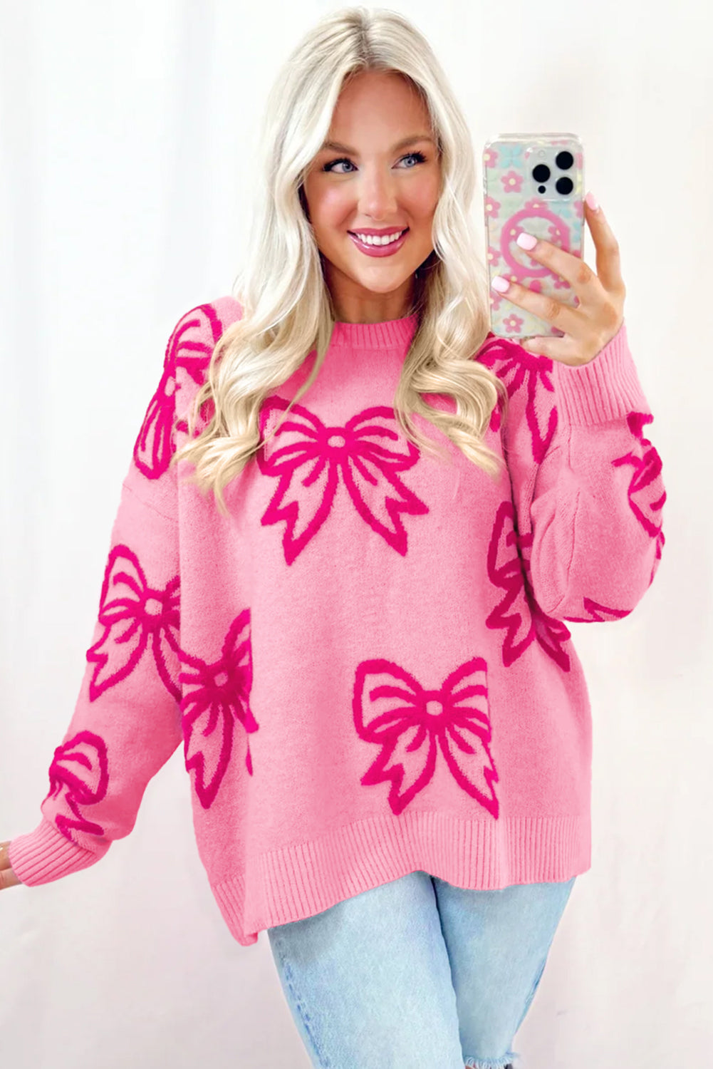 Pink Bow Loose Sweater