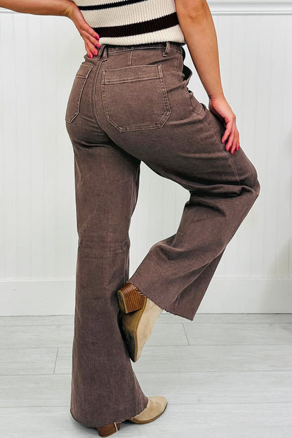 Dark Brown Retro Washed Patch Pocket Loose Jeans