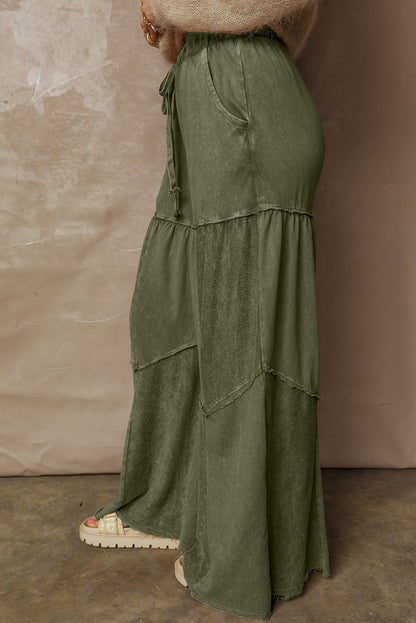 Charcoal, Olive, Rose, Wine, Blue ~ Mineral Wash Tiered Wide Leg Pants