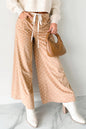 Khaki Polka Dot Print Drawstring Wide Leg Pants