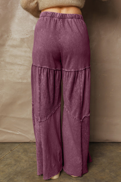 Charcoal, Olive, Rose, Wine, Blue ~ Mineral Wash Tiered Wide Leg Pants