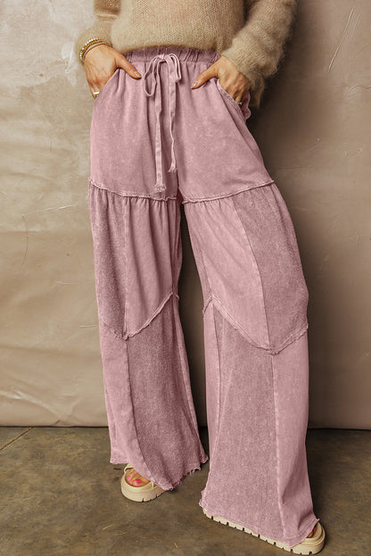 Charcoal, Olive, Rose, Wine, Blue ~ Mineral Wash Tiered Wide Leg Pants