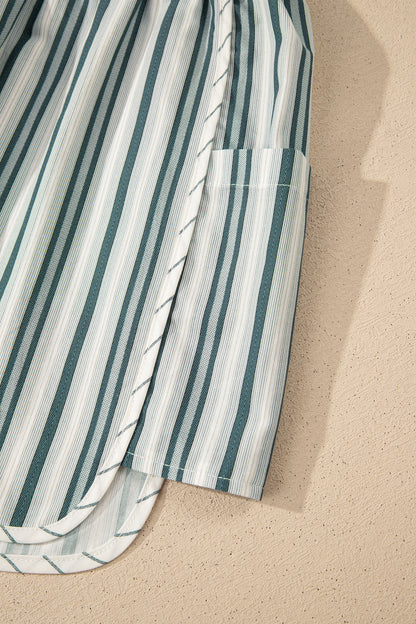 Gray Stripe Elastic Waist Cargo Pocket Casual Shorts