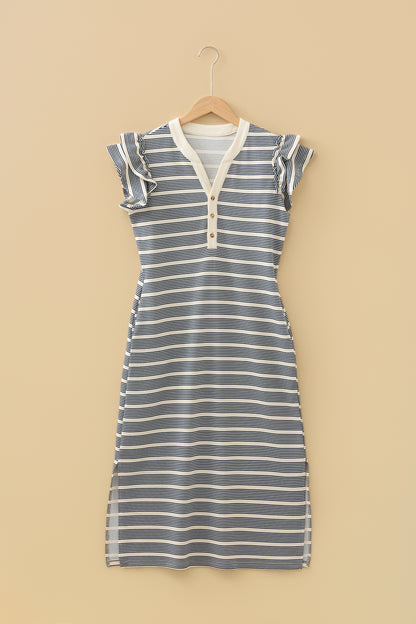 Blue Striped Midi Dress