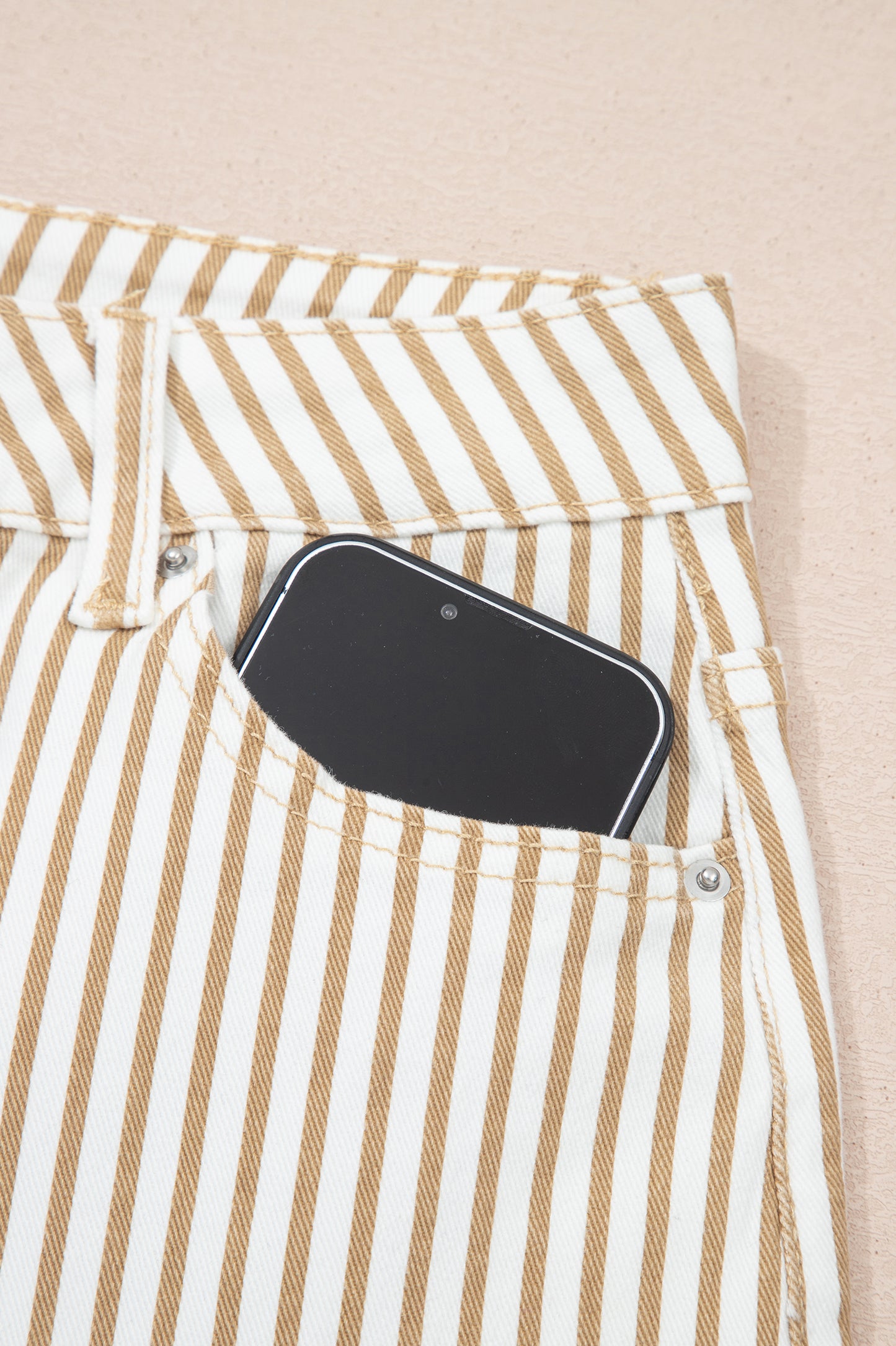 Khaki Stripe Casual Barrel Jeans