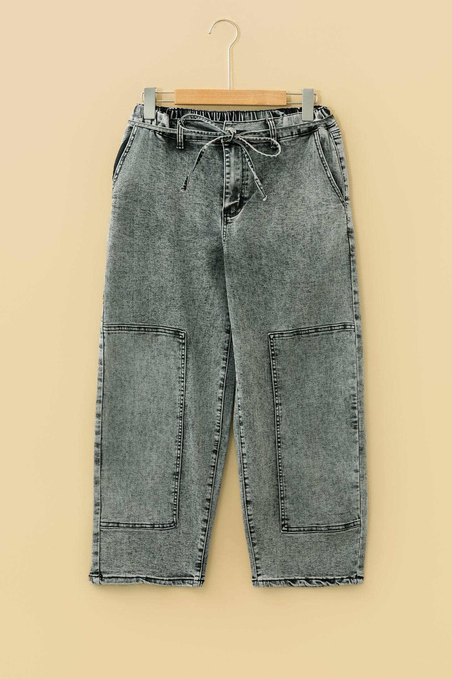 Gray or Taupe - Acid Wash Barrel Fit Denim Pants