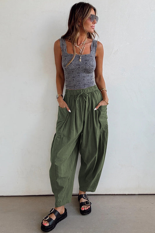 Olive or Black- Barrel Leg Casual Pants