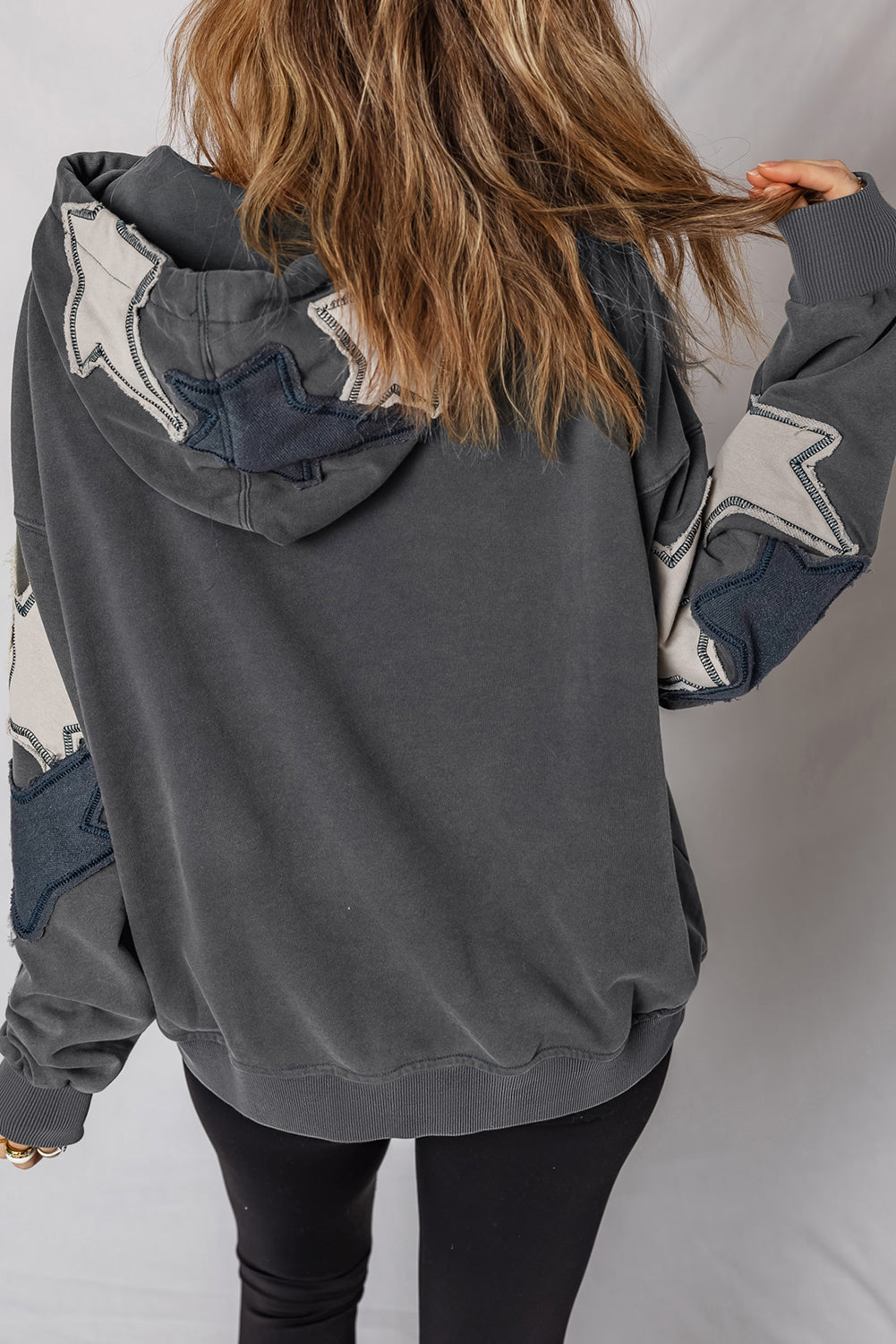 Star Patchwork Contrast Stitching Vintage Hoodie