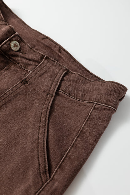 Dark Brown Retro Washed Patch Pocket Loose Jeans
